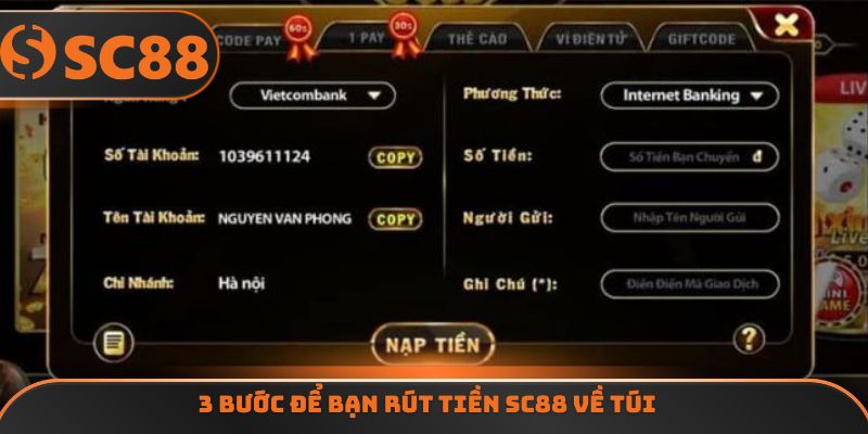 3 bước để bạn rút tiền SC88 về túi